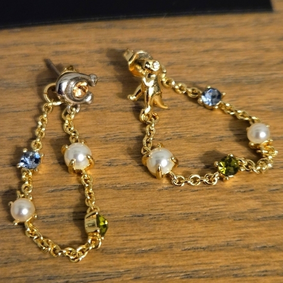 NWT Coach Signature Rexy Mismatch Chain Earrings Gold - Picture 1 of 14